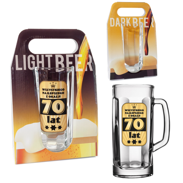 Kufel do piwa "70 lat" w dwustronnym ozdobnym opakowaniu. 500 ml