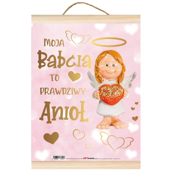 Pozłacany Dyplom A4 z drewnianymi listewkami &quot; Moja Babcia to prawdziwy Anioł&quot;