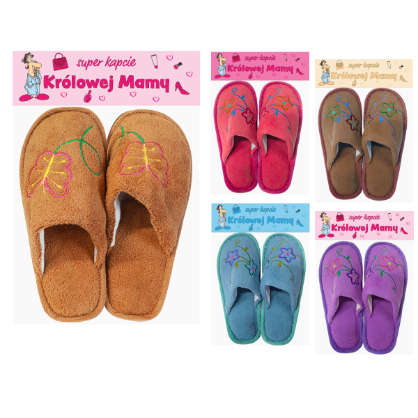 Pantofle z motywem kwiatowym "Super kapcie Królowej Mamy" - mix kolorów