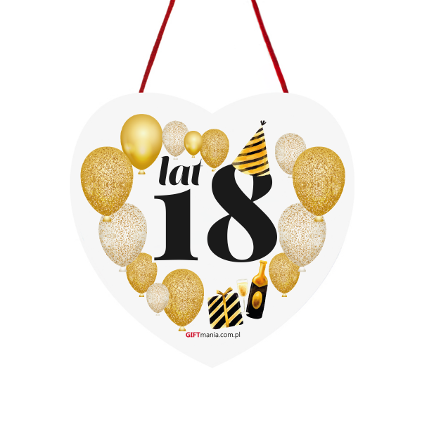 Drewniana tabliczka owal wzbogacona lakierem UV z napisem "18 lat". 12x12 cm