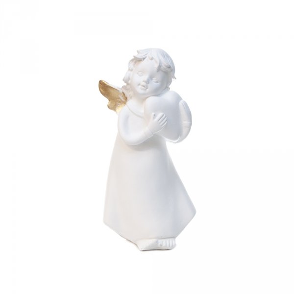 Aniołek gipsowy Mela, złote skrzydła , h 15 cm