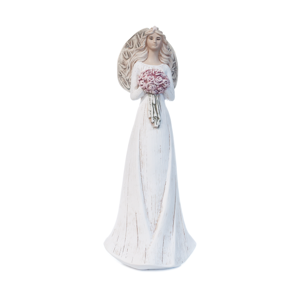 Anioł gipsowy z bukietem kwiatów. Wys. 30 cm
