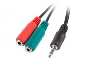 Kabel adapter Lanberg Minijack 3,5mm 4-pin (M) -> 2x Minijack 3,5mm 3-pin (F) (słuchawki + mikrofon) 0,2m czarny