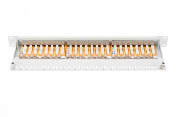 Digitus Panel krosowy (patch panel) 19&#039;&#039; 24x RJ45, LSA poziom, kat.6, ekranowany, 1U, szary, prowadnica kabli