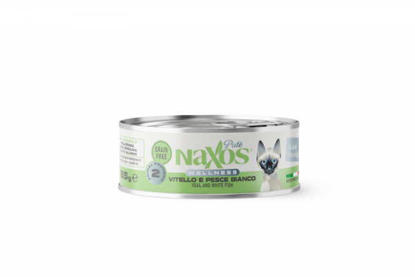 NAXOS CAT STERILIZED Puszka dla kotów sterylizowanych o smaku cielęciny i białej ryby 85g